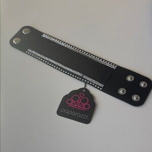 Paparazzi Black Wide Snap Bracelet with Crystal Rows NWT